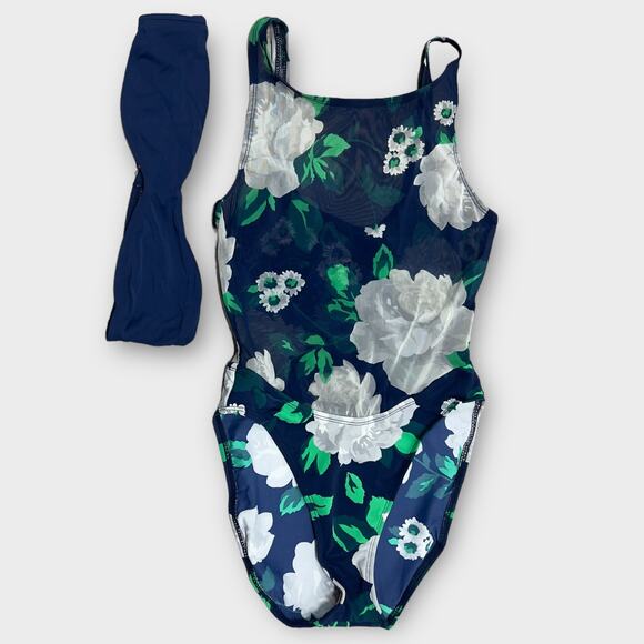 Anne Cole Sheer Blue Floral One Piece with Bandeau Size 6 - Picture 6 of 10